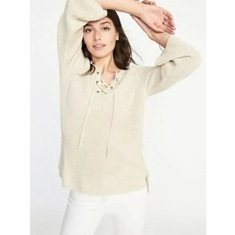 ✨Sadie&Love Cream Knit Lace Up Front Sz XL Sweater✨